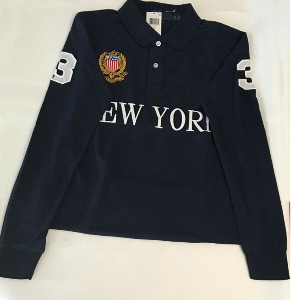 NEW YORK High Quality Mens Brand Designer Long Sleeve Polos T-shirt Embroidered Cotton Fashion Casual Shirt fjhz