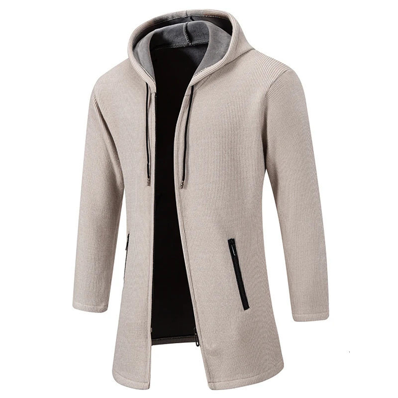 Mens wool cardigan autumn and winter knitted jacket solid color hooded sweater jacket plush padded jacket fashionable 241205