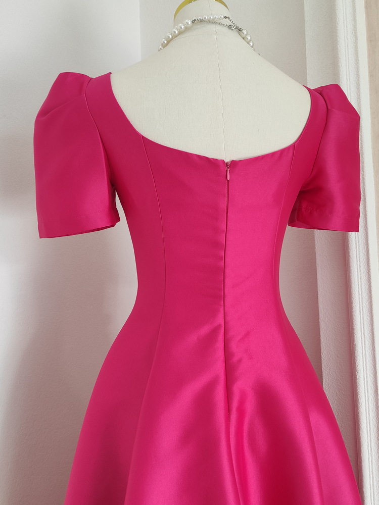 Casual Dresses Elegant Thick Satin Special Occasion Evening Prom Dress Womens Square Collar Puff Short Sleeve Solid Wedding Party Midi Ves