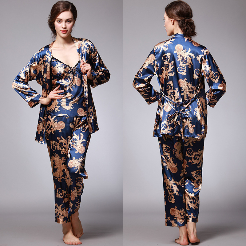 2025 Designer s new ice silk couple women s summer three piece set long sleeved men fashion s pajamas bathrobe home goods