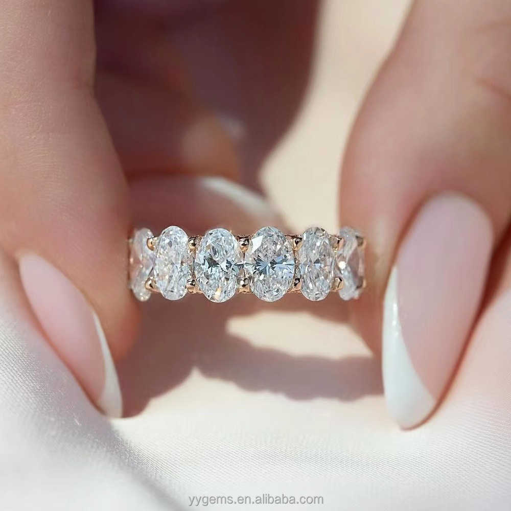 Fine jewelry stunning 10K/14K/18K gold pave prong oval moissanite eternity wedding band rings for women forever