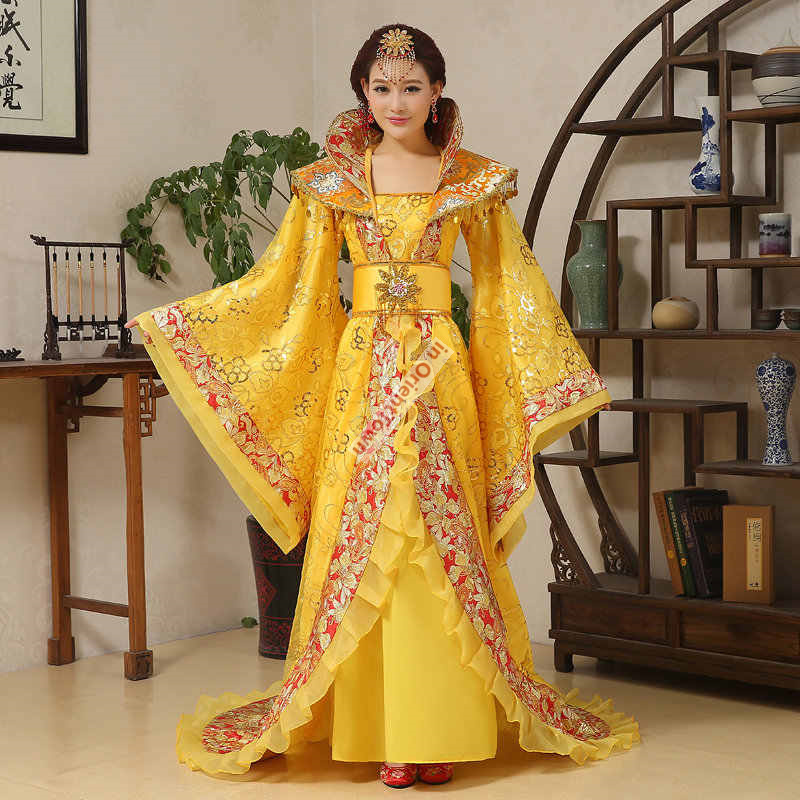 Oriental Traditional Hanfu Apparel Ancient China Long Tail Costume Noble Consort Trails Tang Dynasty Empress Performance Dress