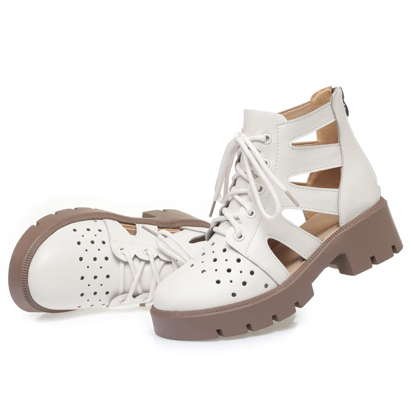 AIYUQI Women's Summer Boots Casual Mesh Ankle Boots Ladies British Style Genuine Leather Women's Cool Boots