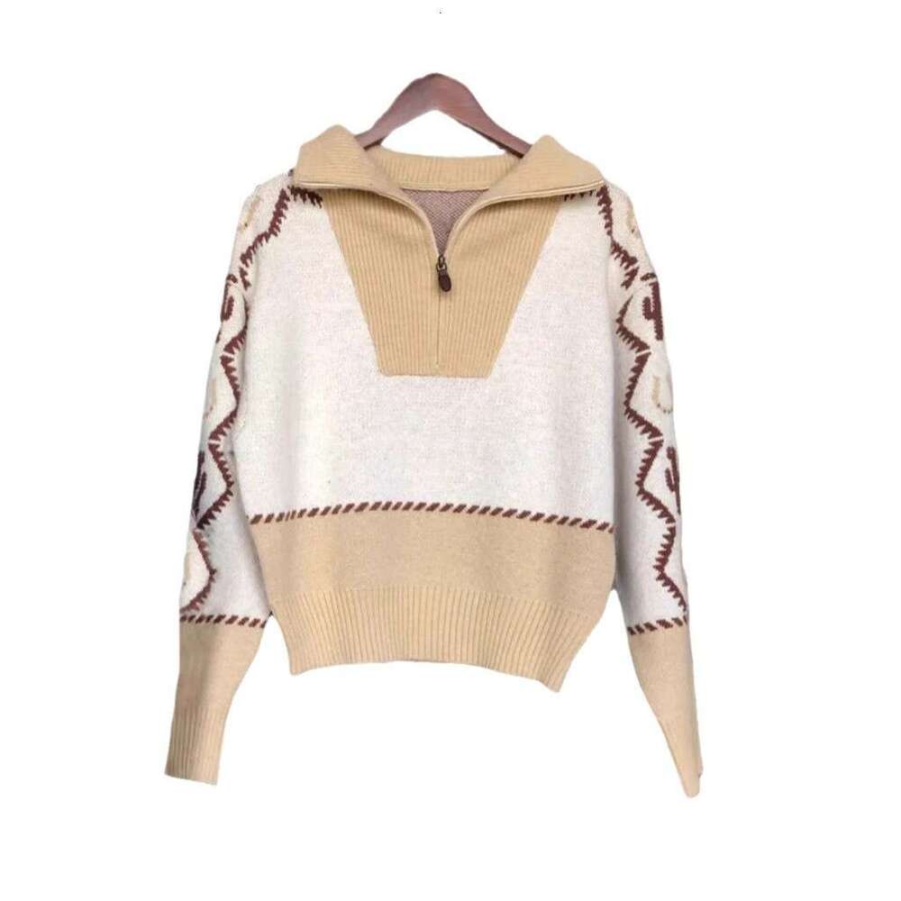 European American pullover loose print color blocked women's knitted sweater 2024 new style chic and elegant clothing