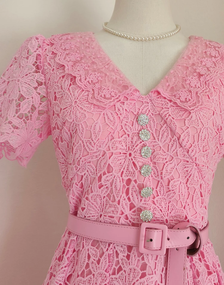 Prom Dress Women Runway Designer Quality Button Dias Long Party Summer Holiday Elegant Short Sleeve Midi Dresses Retro 2025