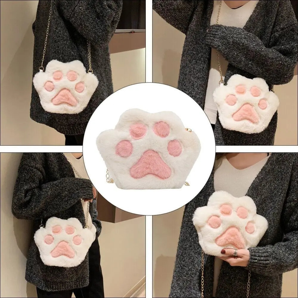 Cute Plush Shoulder Bag Cat Claw Chain Messenger 241206