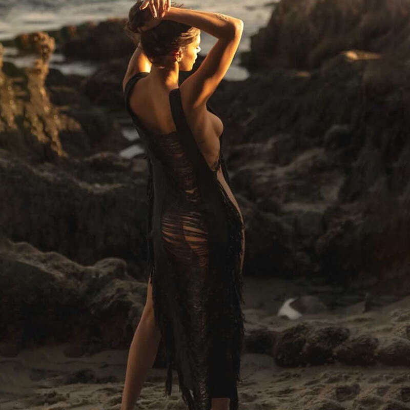 Beach European and American knitted tassel irregular long skirt bikini swimsuit outerwear 2024 new casual versatile fashion clothing