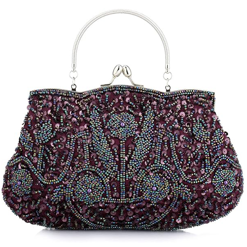 new fashion Floral Designer Evening Bag Beaded Sequin Design Vintage Kissing Lock Satin Clutch Purse Bag Wedding Party Clutch designer luxury Evening 