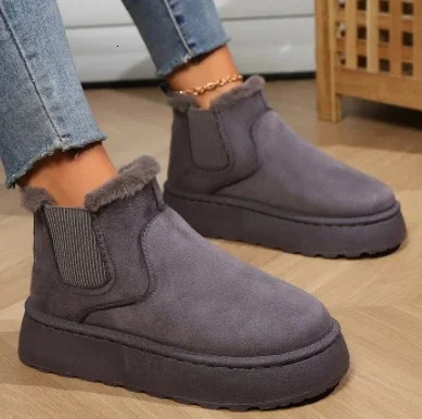 Plus Size 44 Womens Snow Boots Winter Plush Warm Casual Shoes Suede Fur Flat Platform Chelsea Ankle 2025 241206