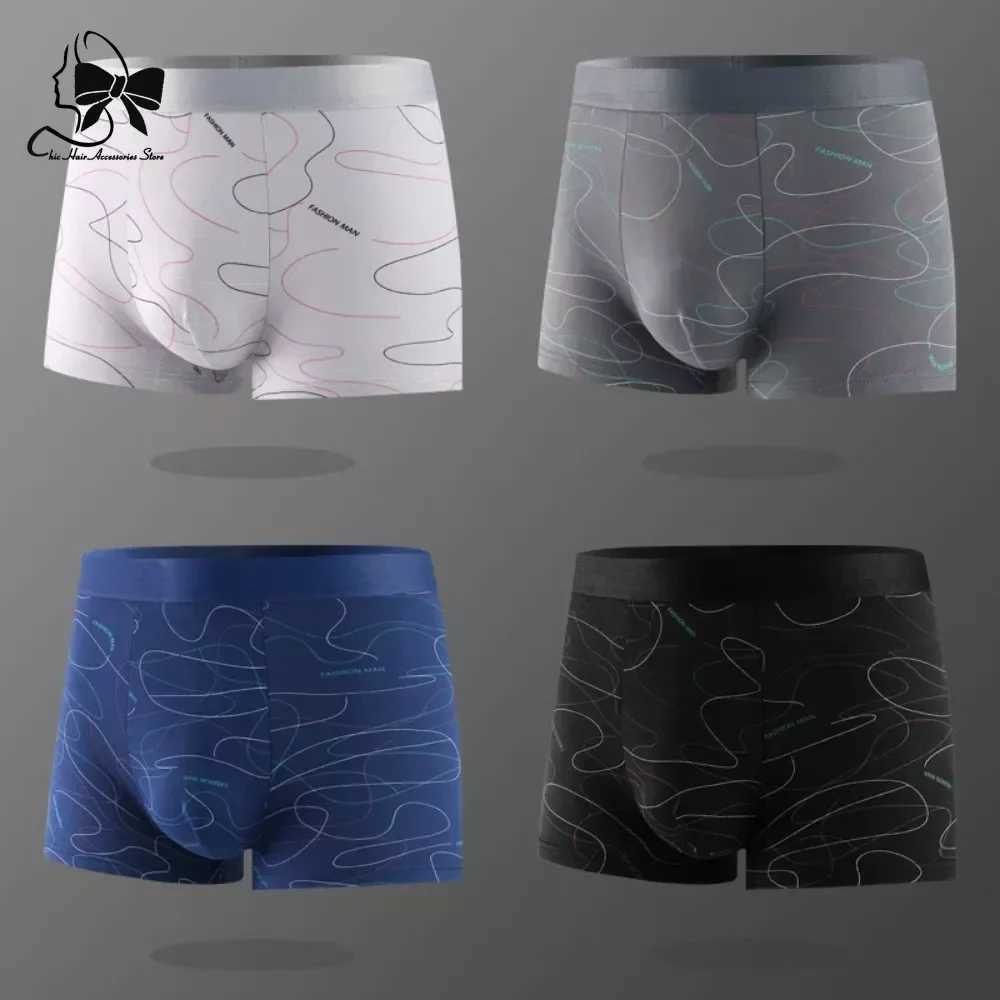Comfortable shorts mens underwear mens printed underwear U-shaped underwear solid breathable boxer mens large-sized sexy X241207