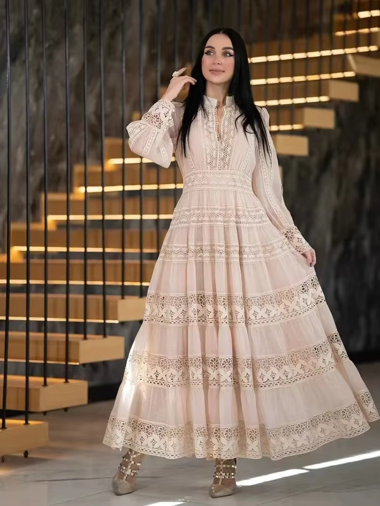 Dresses Summer Bohemian Quality Autumn Lace Embroidery Cotton Muslim Evening Wedding Bridesmaids Dress Shirt Women Long Sleeve Maxi Party Vestido 2025