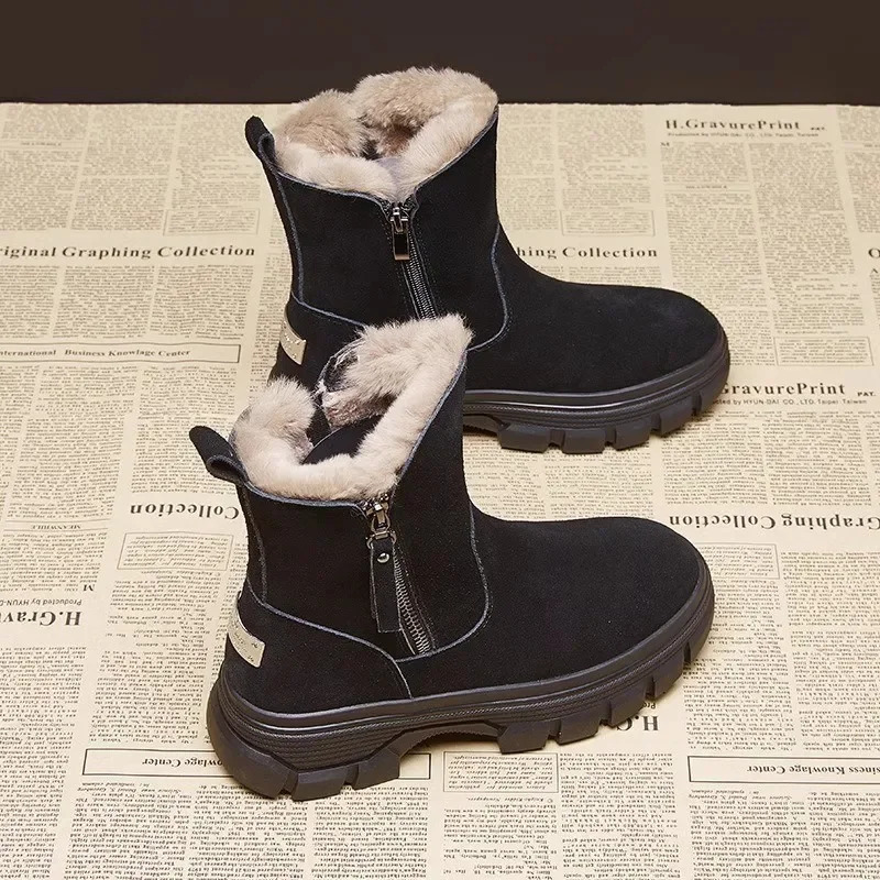 Womens Snow Boots 2024 AutumnWinter Collection Solid Color Plush Zipper Thick Bottom Anti slip Warm Cotton Shoes 241206