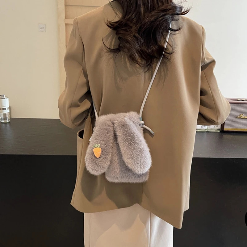 Cute Plush Rabbit Cross Body Bag for Women Korean Version Wallet and Handbag Girls Ear Shoulder Messenger 241206