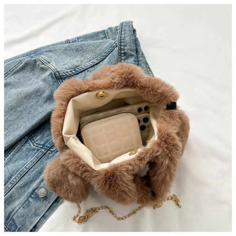 Aosens cute fur bag 2024 winter big eyed puppy handbag cross body plush bucket womens 241206