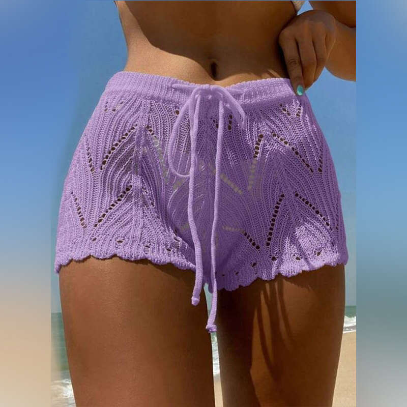 European and American summer women's solid color sexy knitted hollow beach bikini swimsuit pants women 2024 temperament versatile new trendy clot