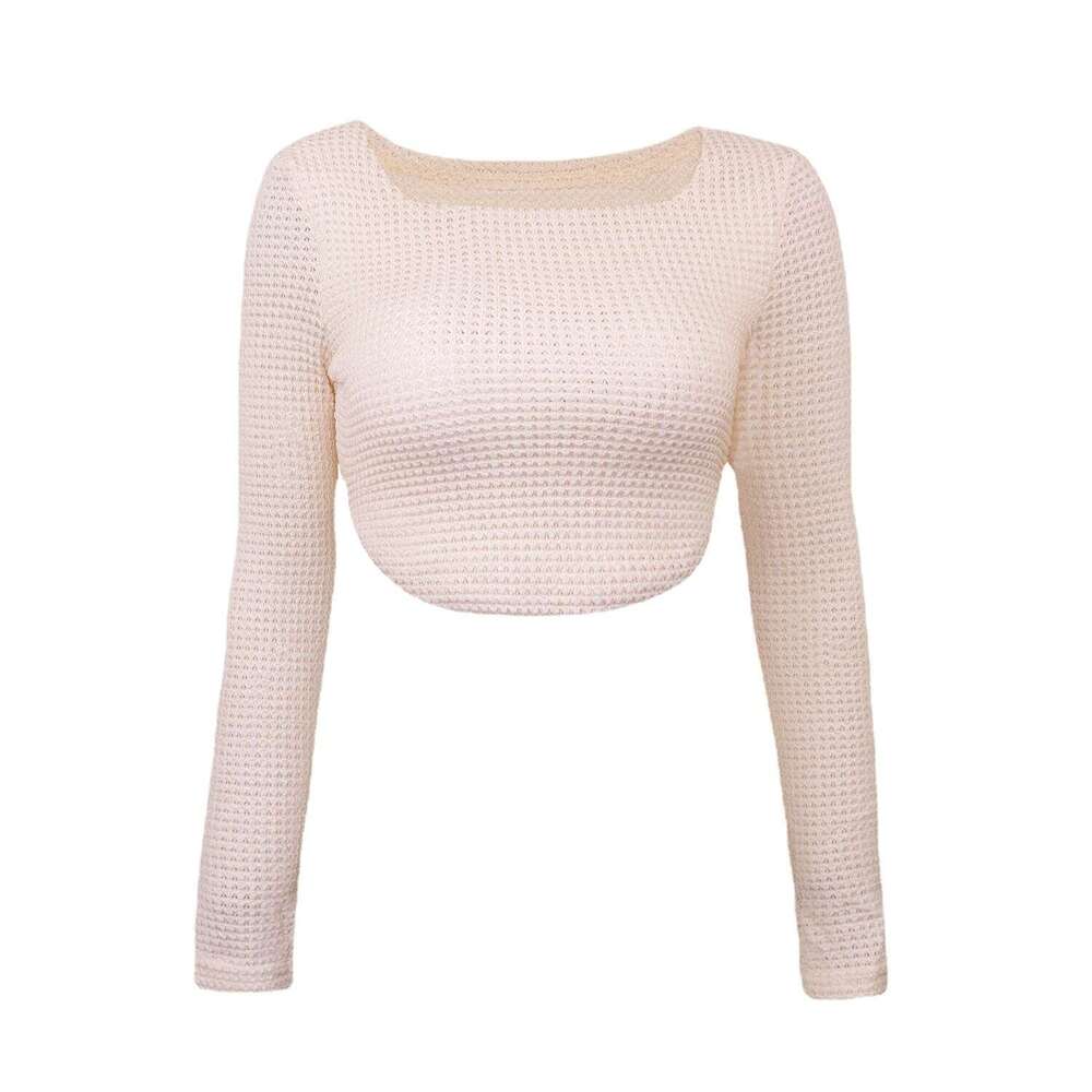 Spring/Summer European and American Women's Tight Sexy Zipper Knitted Shirt Short Wide Collar Long Sleeve T-shirt 2024 Versatile New Trendy Cloth