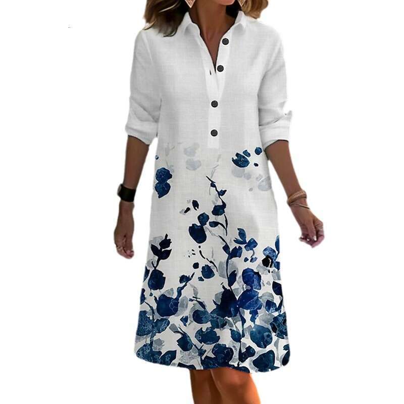 European American autumn and winter casual positioning printed shirt collar splicing long sleeved jumpsuit 2024 temperament versatile new trendy cloth