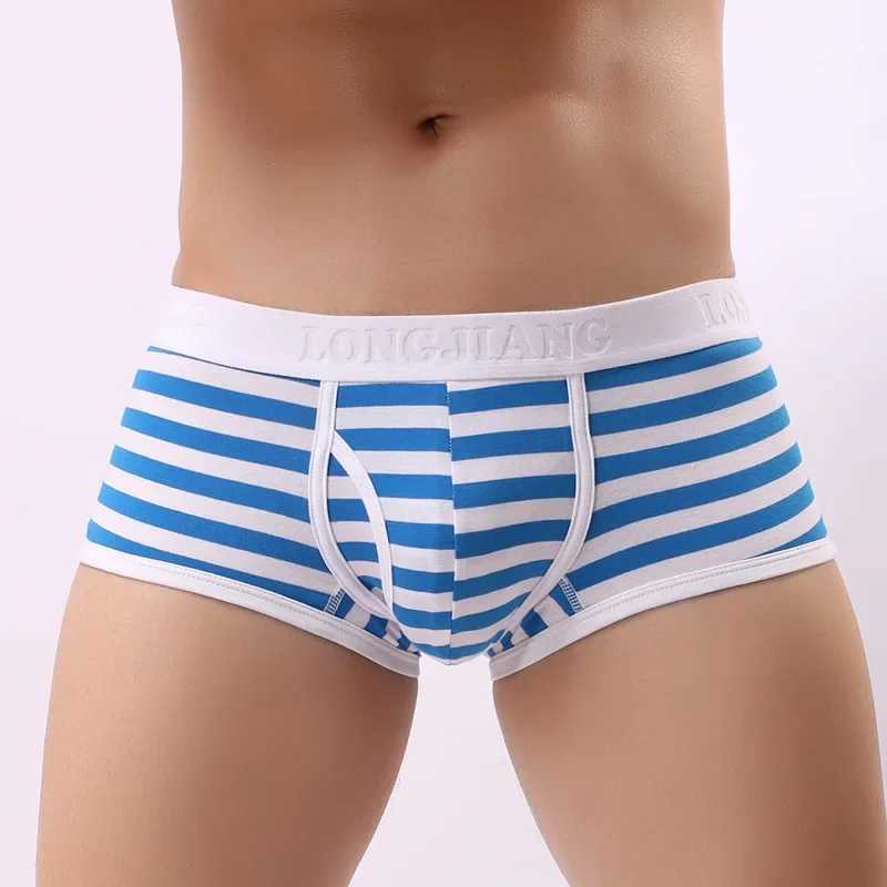 Cotton mens boxing mens soft penis U-bag underwear shorts breathable striped hot mens underwear X241207