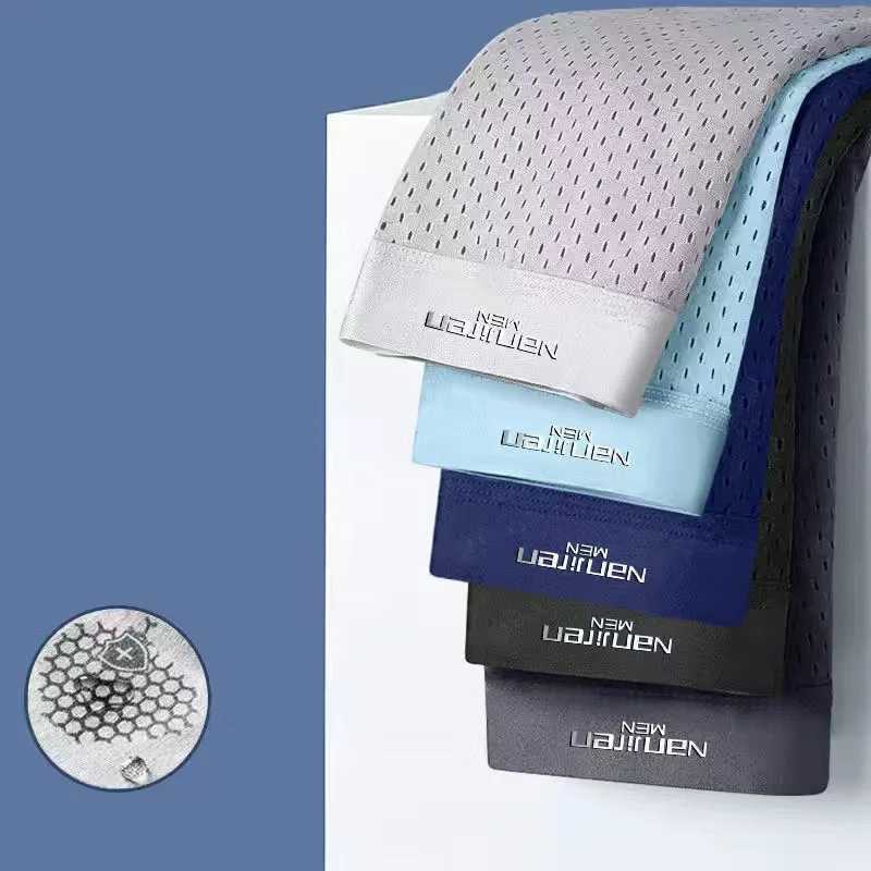 Boxing shorts mens underwear mens underwear boxing ice silk net mens underwear sexy set breathable boxing shirt large size L-5XL X241207