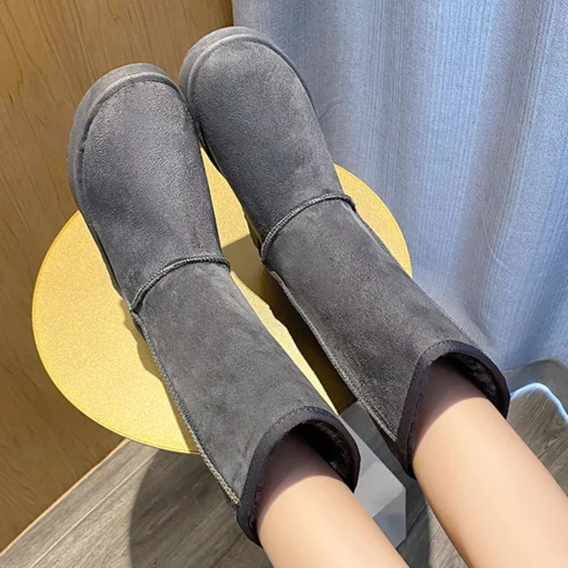 casual and comfortable winter round toe thick sole solid color warm fashionable midrange snow boots 241206