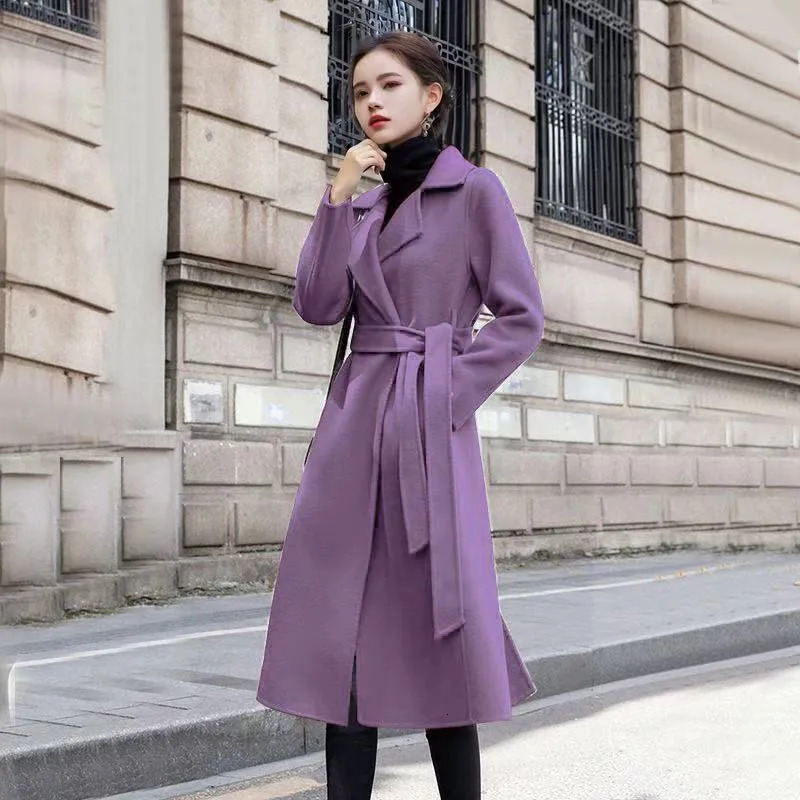 Wine Red Womens Woolen Coat 2025 Autumn Winter Western Female Short Slim Jacket With Long Cloth Windbreaker Overcoat 241202