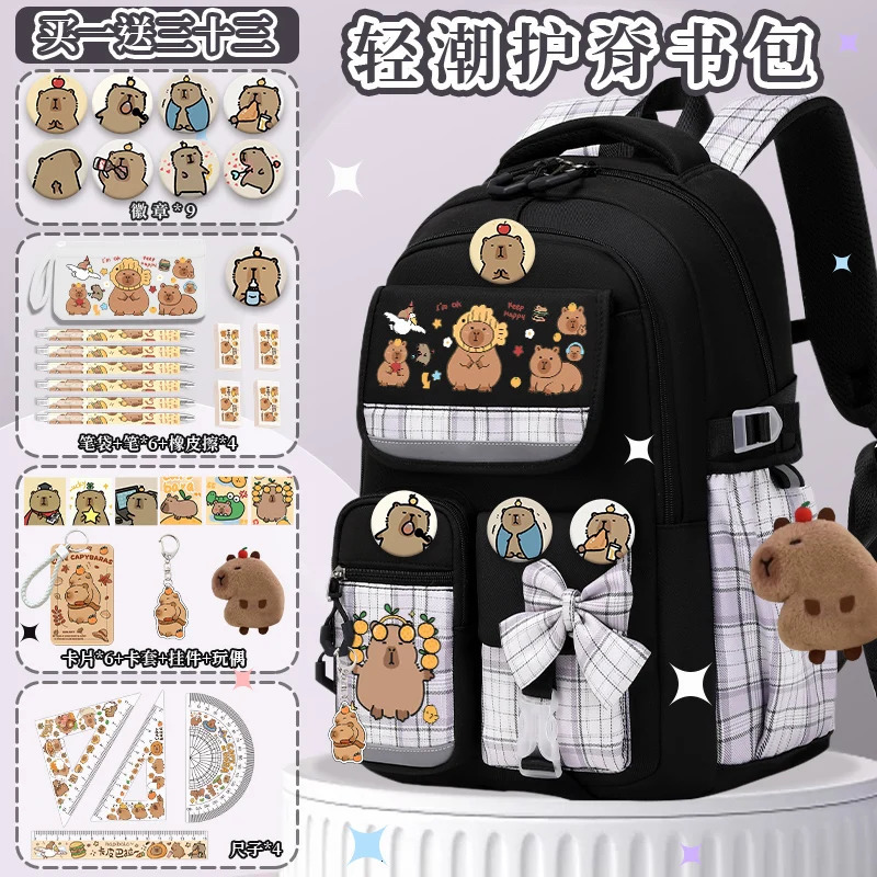 Fashionable printed backpacks ed for elementary school students and Capibala cartoon backpacks ed for ren in grades 3-6 241206
