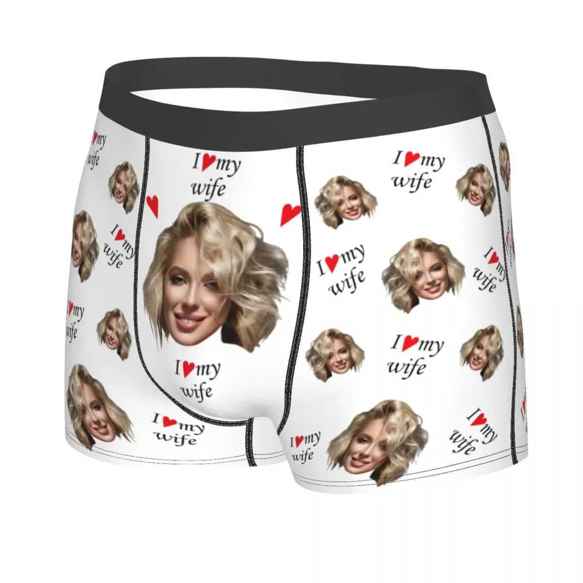 Men I Love My Wife Customized Facial Boxing Shorts Underwear Soft Underwear Personalized Printed Mens Novel S-XXL Long Underwear X241207