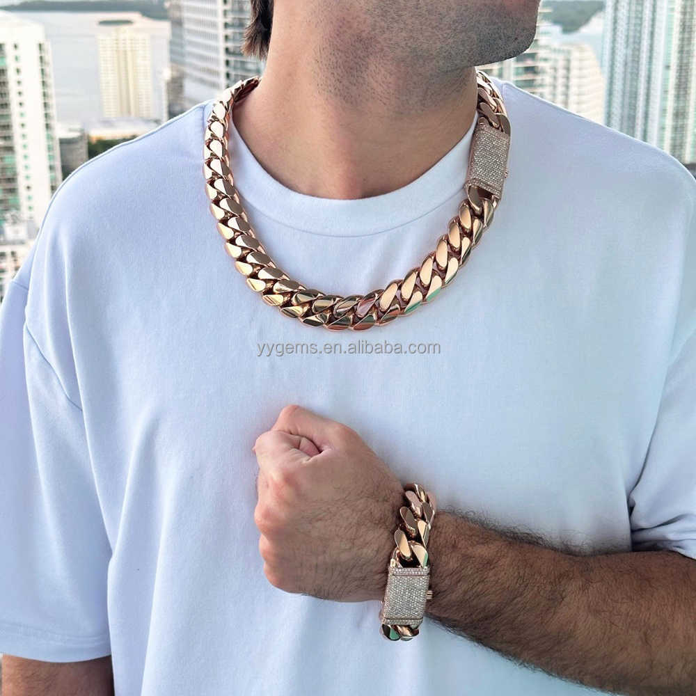 Custom Rose Gold Plated 18MM Wide Miami k Solid Sier Men Moissanite Lock Cuban Chain Necklace Jewelry
