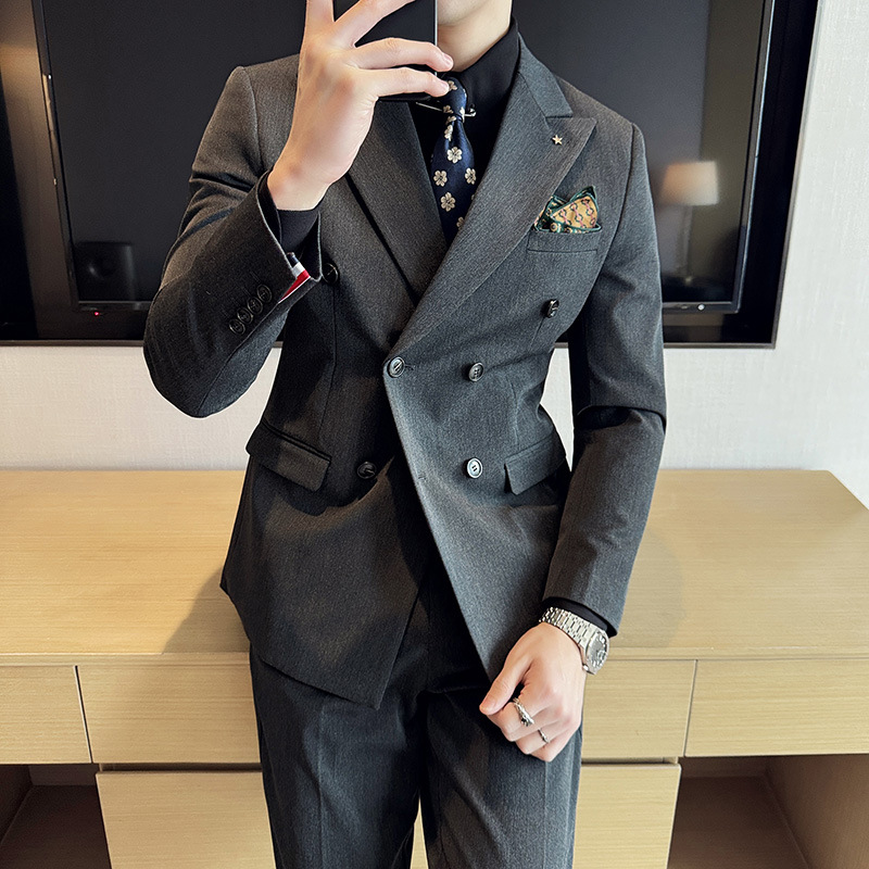 S815 New Men's Suit Three-piece Business Casual Double-breasted Suit Groom Wedding Dress