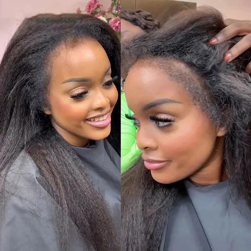 Kinky Straight transparent HD full Lace frontal Wig Human Hair 4C Edges Curly Natural Baby Hair Wig Yaki Straight Lace Front women Hair Wigs