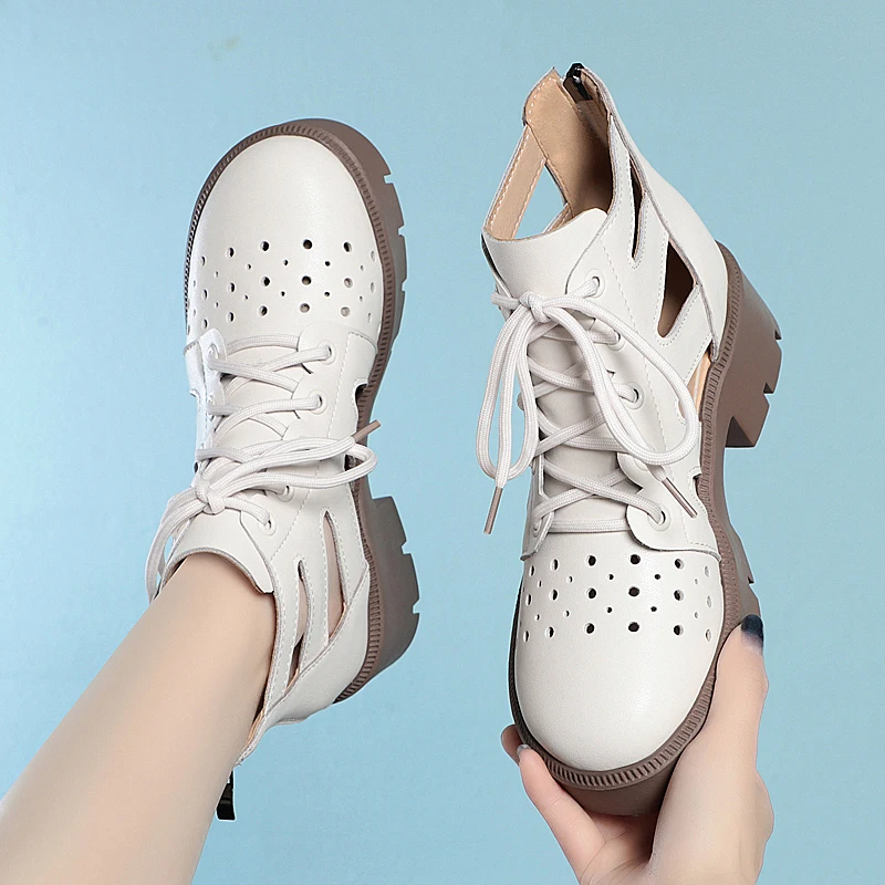 AIYUQI Women's Summer Boots Casual Mesh Ankle Boots Ladies British Style Genuine Leather Women's Cool Boots