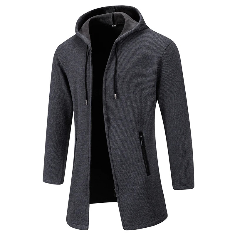 Mens wool cardigan autumn and winter knitted jacket solid color hooded sweater jacket plush padded jacket fashionable 241205