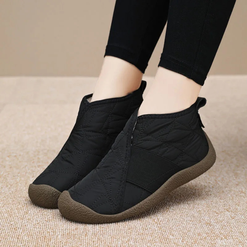 Winter Warm Plush Ankle Boots for Women 2024 Waterproof and Anti slip Snow Flat Shoes with Cotton Pads 241206