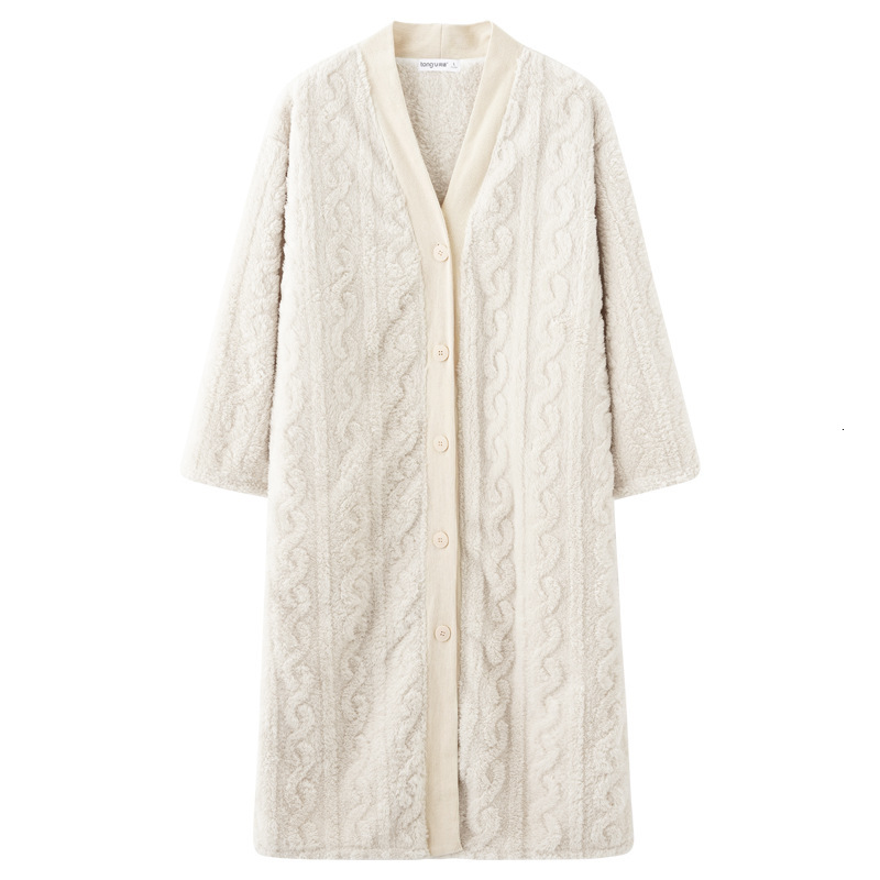 2025 Designer s new coral fleece women s autumn and winter cardigan wool sweater long sleeved jacquard bathrobe fashion flannel pajamas thick warm hom