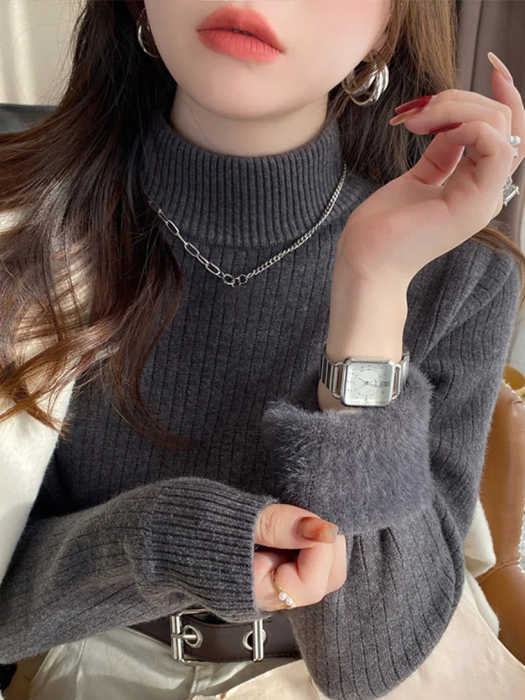 Womens Sweater Turtleneck Thickening Sheath Solid Knitted Pullover Female Autumn Winter Casual Knitwear Woman Allmatch Basic 241203