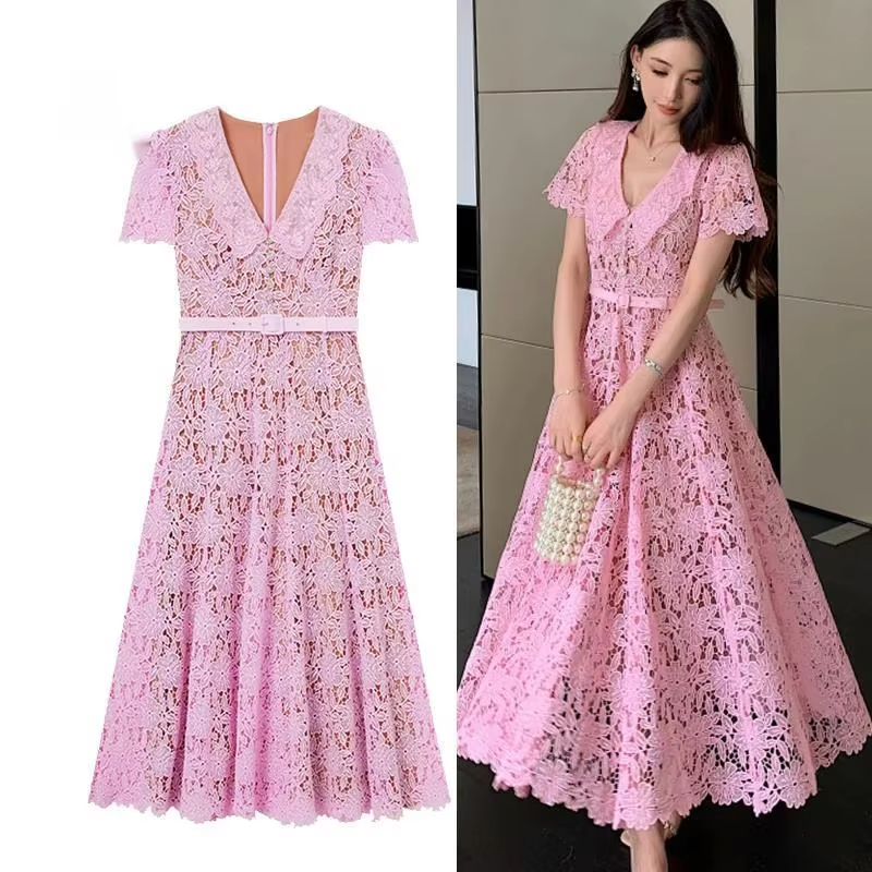 Prom Dress Women Runway Designer Quality Button Dias Long Party Summer Holiday Elegant Short Sleeve Midi Dresses Retro 2025