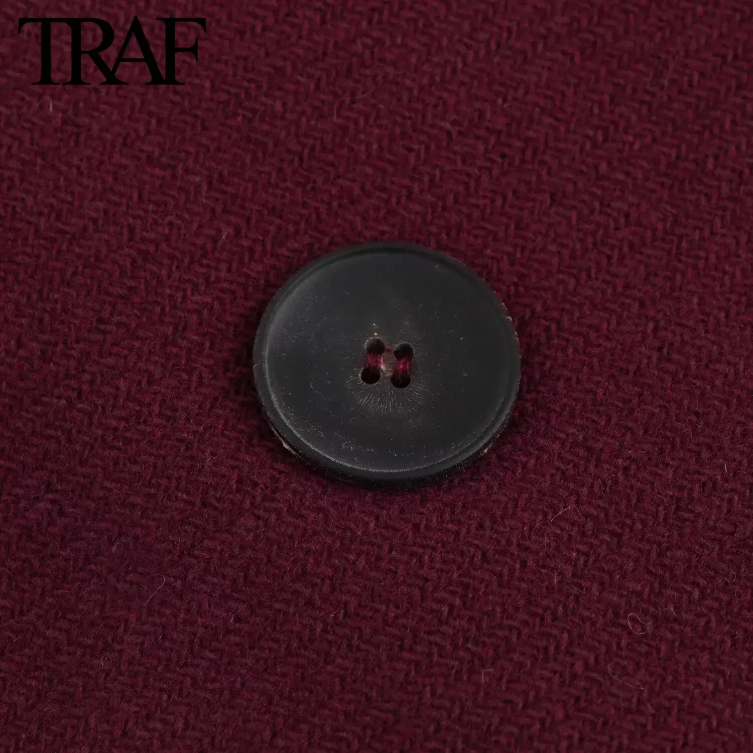 TRAF Burgundy Wine Red Wool Blended Overcoat for Women Fashion 2024 Winter Warm Double Breasted Lapel Long Coat Jacket 241202