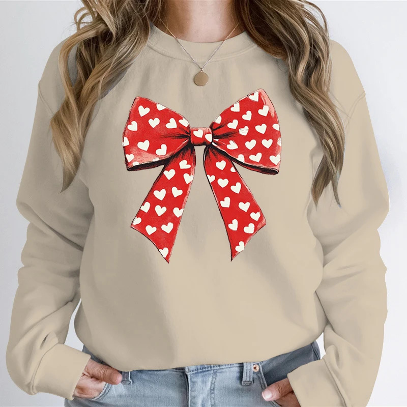 Womens Retro Bow Lovers Day Sweatshirt Anniversary Gift Fashion Casual Hoodie 241206