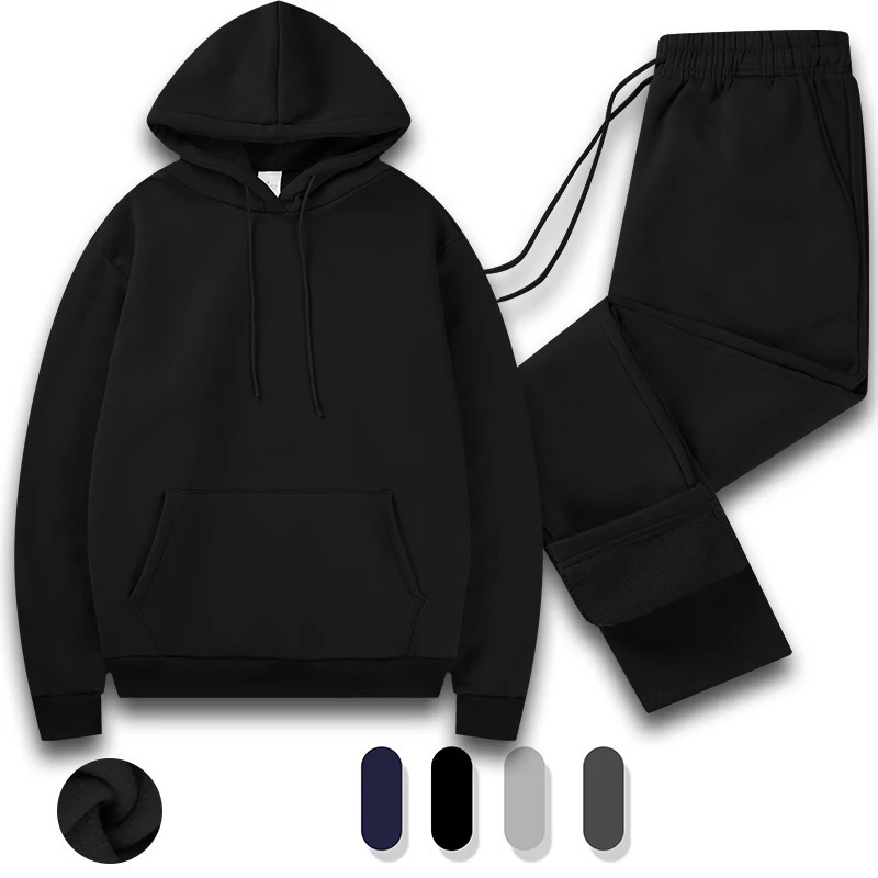Mens 2-piece large and tall long sleeved hooded sweatshirt activity suit gym training stretching suit 241205