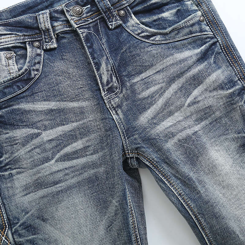 American style spicy girl retro slim fit heavy water washed old cat paw scratch flared jeans women's micro elastic mid waist pants 2024 new casua