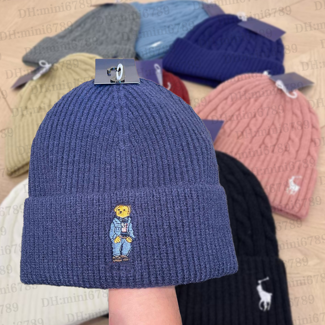 Designer polo mens hat thick women beanie Autumn Winter Outdoor Warm Knitted Hat Fashionable street hat Embroidery Knight high quality Skull Caps