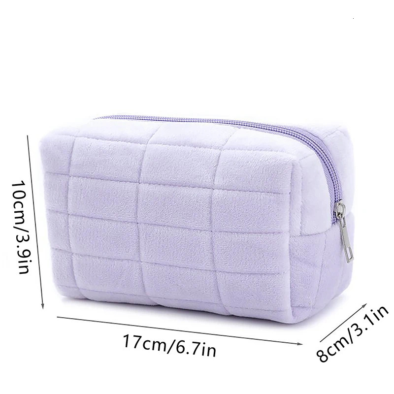 Cute fur makeup bag womens zipper large solid color travel cute mini 241206
