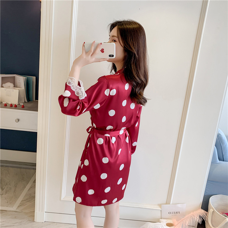 2025 Designer s new ice thin solid color fashion summer mid length bathrobe short sleeved kimono pajamas