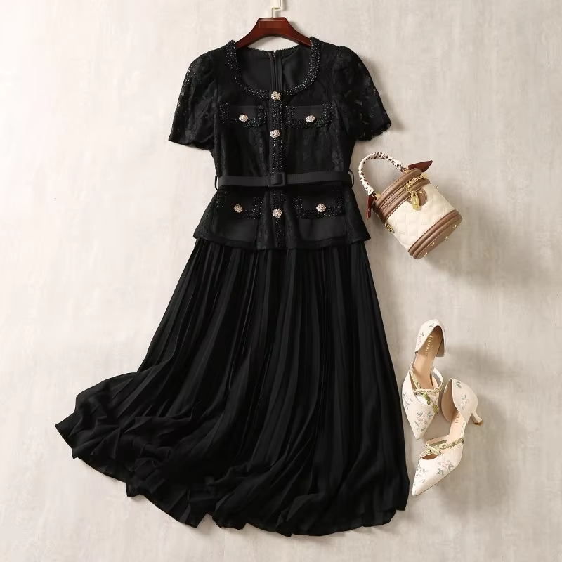 Casual Dresses Runway Designer Summer Wer Embroidery Lace Chiffon Prom Dress Women Short Sleeve Single Breasted Midi Long Vestidos Party 2025