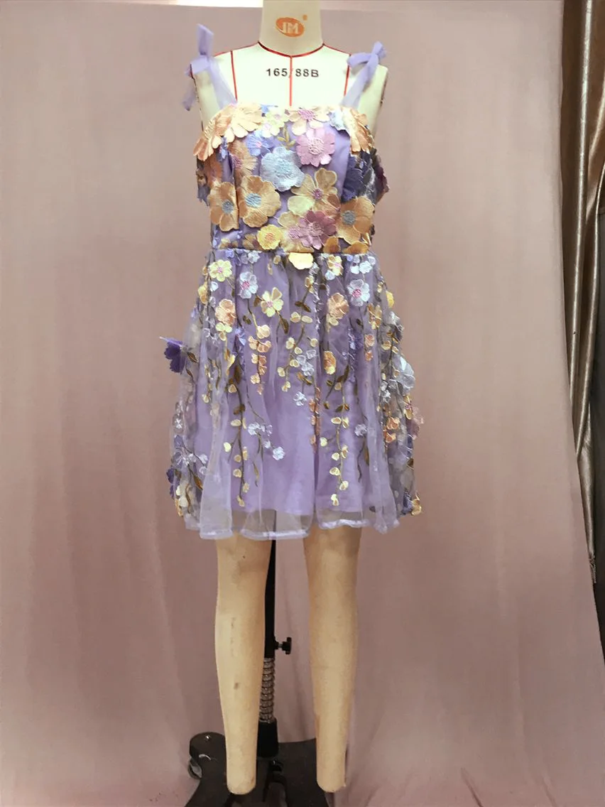 Basic Casual Dresses Designers Evening Prom Holiday Dress For Women Formal Occasions 3D Flower Embroidery Straps Bow Sexy Tulle Lace Vest