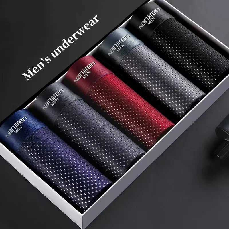 5 pieces/mens underwear summer silk underwear plus size underwear cool breathable sexy boxing underwear net comfortable underwear L-5XL X241207