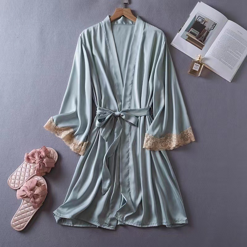 2025 The designer's new Chinese style lace up women's bathrobe is sexy and can be worn outside fashion nightgown as comfortable ice silk, su