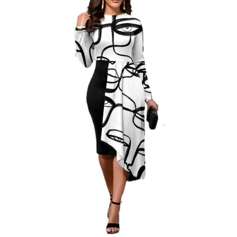 European American Spring and Autumn women's elegant layered hip hing mid length skirt with irregular splicing dress, 2024 temperament versatile n