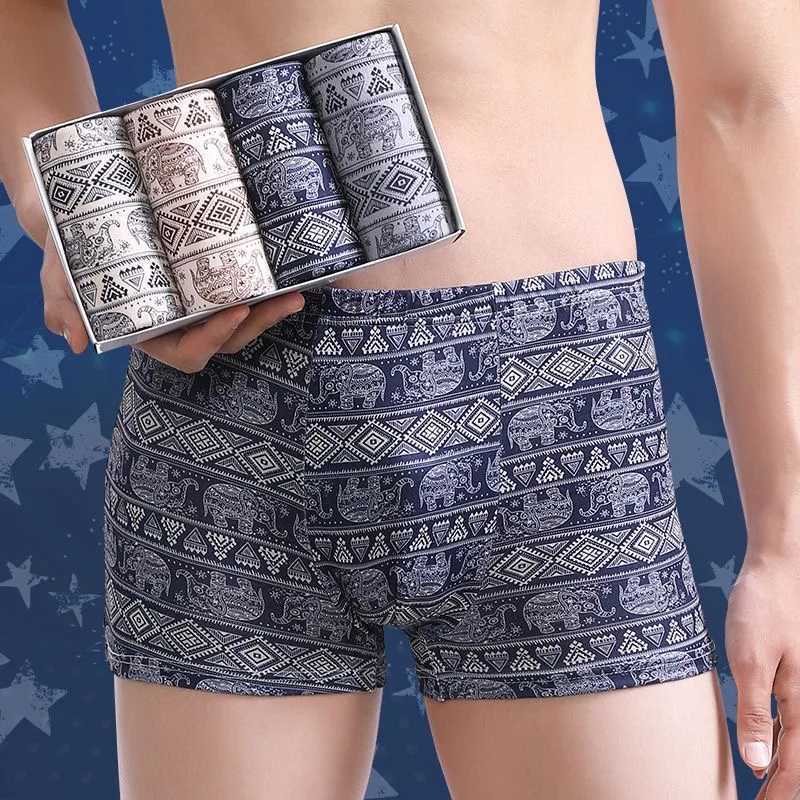 4-piece/bulk mens underwear seamless mens printed underwear breathable mens bag shorts boxing underwear fashionable mens boxing large-sized X241207