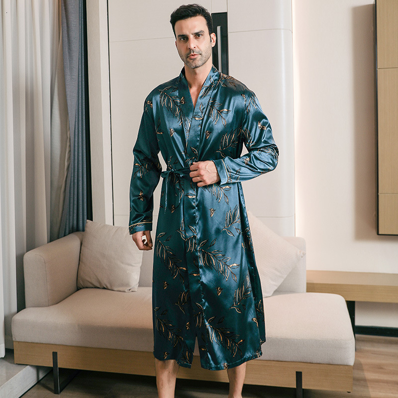 2025 fashion Designer s new spring and autumn men s thin ice long sleeved pajamas summer cool simulation silk home clothes plus size bathrobe